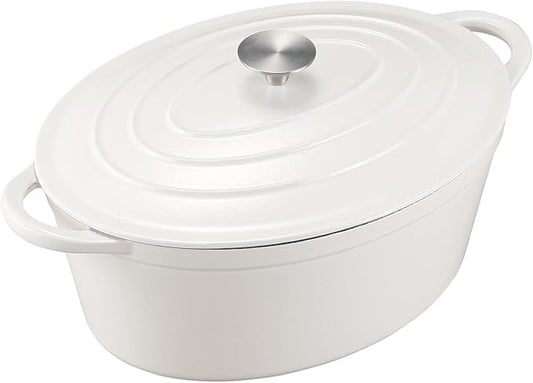 Enameled Cast Iron Oval Dutch Oven, 7 qt Oval Dutch Oven Pot with Lid and Dual Handles for Braising, for Braising, Broiling, Bread Baking, Frying, White