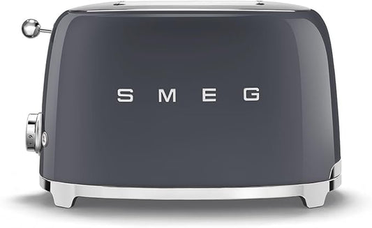 Smeg 50's Style Retro Aesthetic 2 Slice Toaster 6 Presets Extra Wide Slots Grey, TSF01GRUS