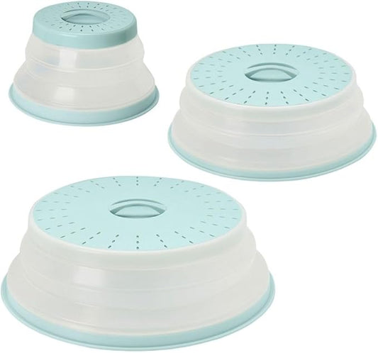 Tovolo 3-Piece Silicone Microwave Splatter Lid Set Blue Haze Small Medium Large Set of 3, Collapsible Dishwasher Safe BPA Free Vented Silicone Microwave Splatter Cover Set for Food Reheating