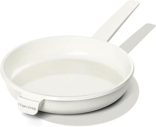 COOKLOVER Nonstick Ceramic Fry Pan, Non-Toxic, PTFE&PFOA Free, Induction Compatible Egg Skillet Frying Pan with Heat Resistant Handle, 9.5 Inch – Cream White