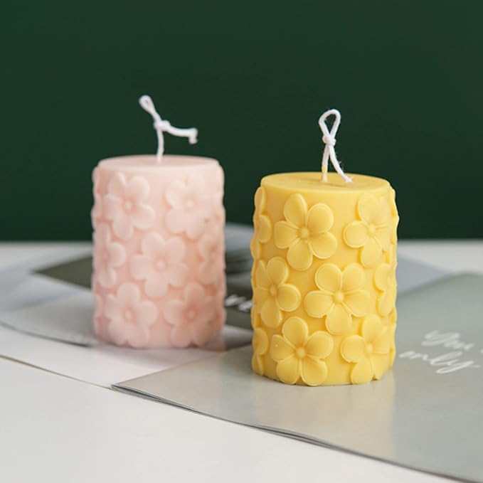 Embossed Butterfly Frangipani Cylinder Candle Molds, Pillar Candle Mold Epoxy Resin Casting Silicone Mould for Making Candle Soap Plaster Clay Mold (Frangipani)