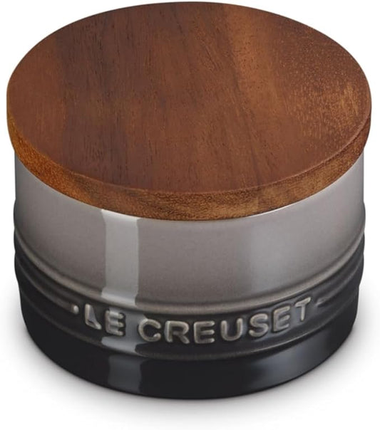 Le Creuset Signature Salt Cellar and Storage Canister with Wood Lid, 7 oz., Oyster