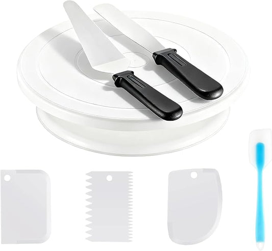 Cake Decorating Supplies Kit with Cake Turntable, Offset Spatula, Cake Server, Icing Smoother, Silicone Spatula and Other Baking Tools(7Pcs)