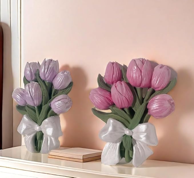 3D Tulip Bouquet Gypsum Plaster Mold, Flower Shaped Silicone Mold for Candle, Epoxy Resin and Soap Making, DIY Home Decor and Tulip Car Air Freshener, Unique Birthday Gift Idea