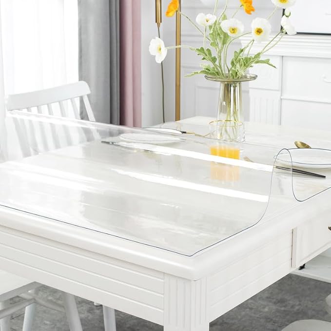 Warmstar Clear Table Cover Protector 24 x 36 Inch,1.5mm Thick Plastic Table Cover Rectangle,PVC Clear Table Protector,Desk Protector Mat for Kitchen, Dresser, Writing Desk，Dining Room Table