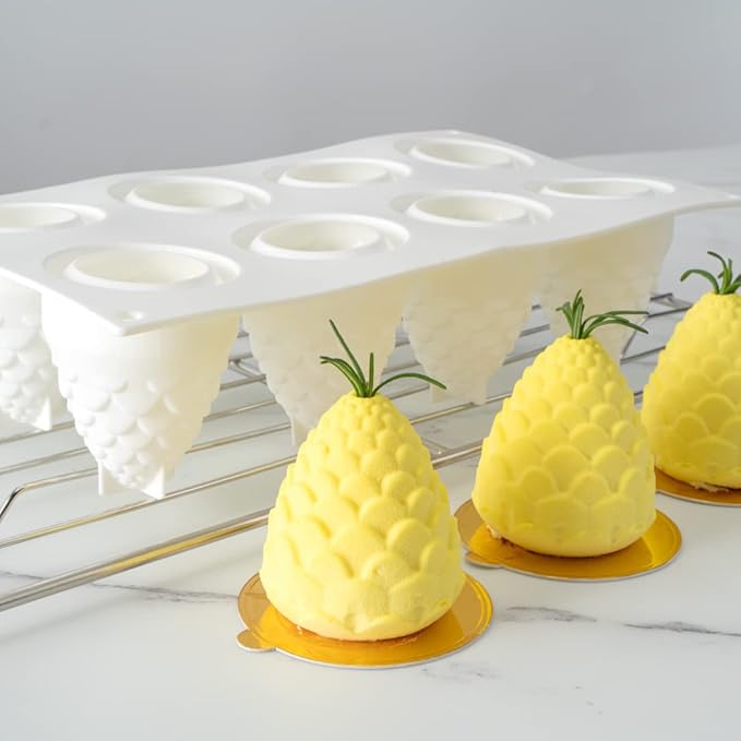Pastry Tek 8 Cavities Pineapple Mold, 1 Oven-Ready Pineapple Jello Mold - Flexible, Freezable, White Silicone Tropical Fondant Mold, Easy Release, For Baking - Restaurantware