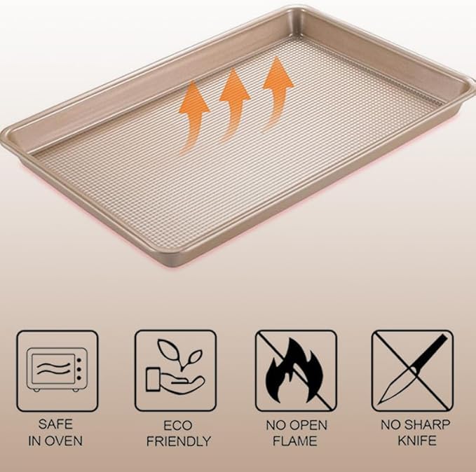 SAKER 3 Pack Nonstick Baking Sheet Set, Carbon Steel Cookie Pan with Cooling Rack, Even Heat Distribution & Warp-Resistant for Oven Baking, Roasting & Cooking (Pink)