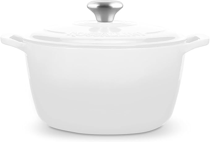 Signature Enameled Cast Iron Dutch Oven, Non-Stick Serving Pot with Tight Fitting Lid for Perfect Roasting, Baking, Sauteing, and Bread Making | 10Q (9.5L) - White
