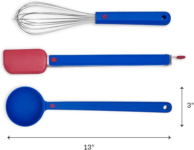 Great Jones Tool Family – 3-Piece Large Kitchen Utensil Set (Whisk, Tongs, Spoon) | BPA & BPS-Free, Heat-Resistant Cookware | Ergonomic Design & Dishwasher-Safe (Blueberry)