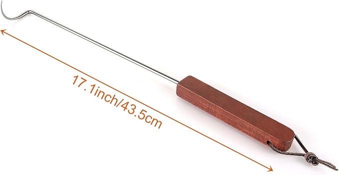 Acrux7 4 Pack Pigtail Meat Flippers 17 Inch Stainless Steel BBQ Meat Hook with Wooden Handle, Steak Flipper Hook, Barbecue Turners Food Flipper Meat Hooks for Grilling, Smoking
