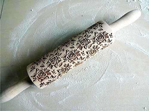 Rolling pin BLOSSOMS WALTZ. Wooden embossing rolling pin with Oriental flowers. Embossed cookies. Pottery. Birthday gift. Gift for mother