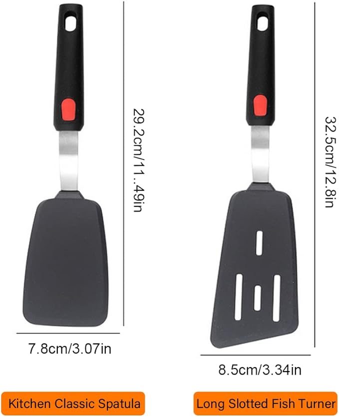 Silicone Spatula Turner Set of 2, 600°F Heat Resistant Cooking Spatulas for Nonstick Cookware, Kitchen Utensils Use Spatula Flippers Rubber Fish Spatulas Set for Egg, Cookie, Pancake, Fish, Burger