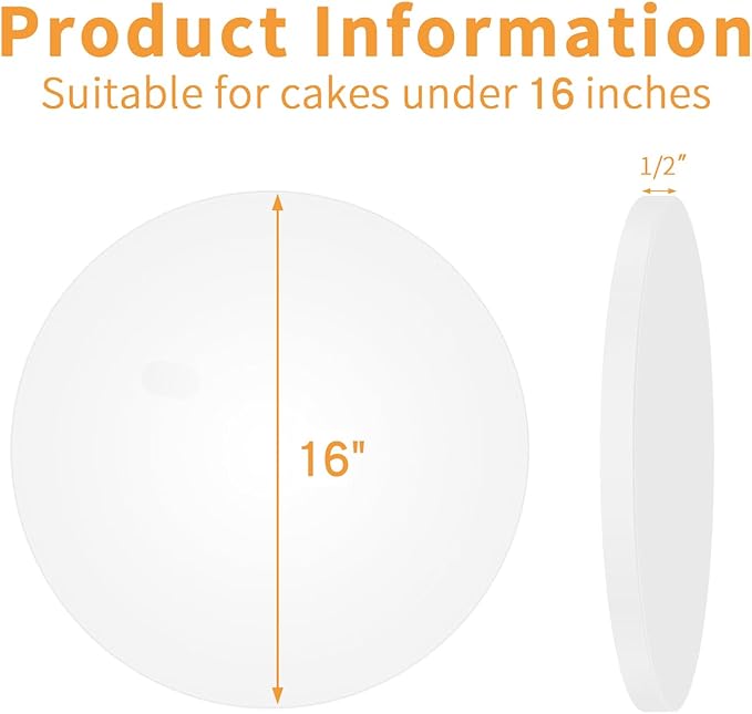 16 Inches White Round Sturdy Cake Board Drums for Displaying Cakes,1/2" Thick Decorating Supplies White 5-Pack Sturdy Corrugated Cardboard Base for Multi-Layer Cakes, Base para Pastel (16inch/5pcs)