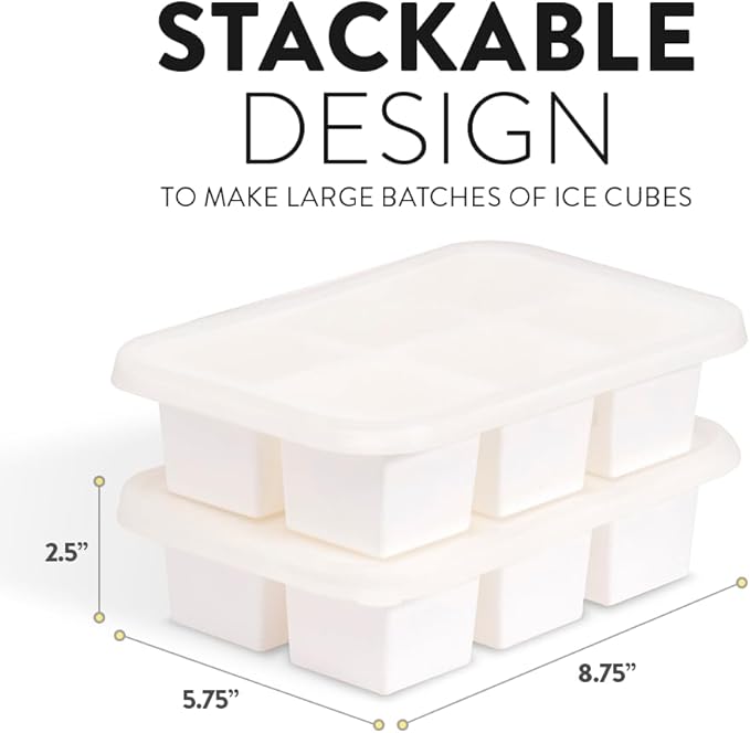 BLOXX Silicone Ice Cube Tray with Lid for Freezer | BPA Free Ice Cube Tray Mold Makes 2in Cubes | Stackable Ice Cube Molds is Dishwasher Safe | Easy release 6 Flexible Ice Cube Trays for Freezer