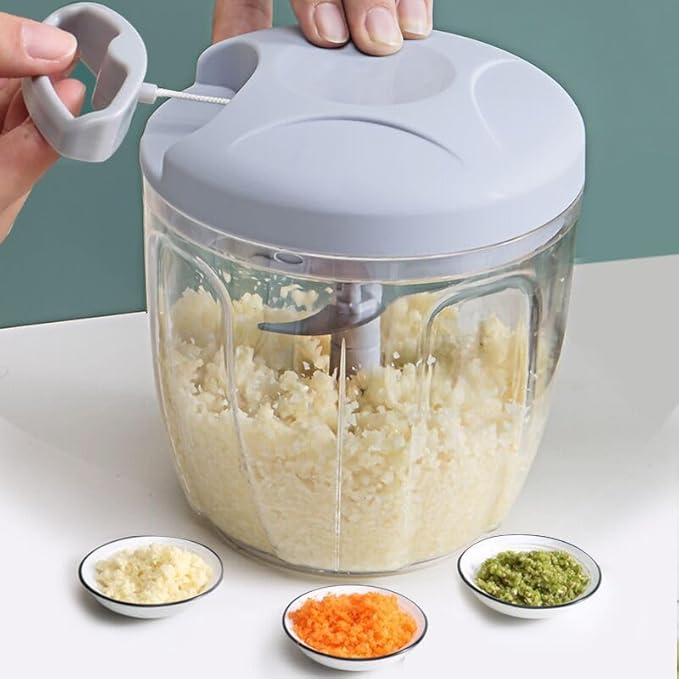 Food Chopper,Garlic Chopper with Container,Vegetable Kitchen Cutter,Pull String Hand Manual Food Processor Sharp Blades Mincer Shredder for Cutting Onions Chili Ginger Seasoning (Pink, 500ml)