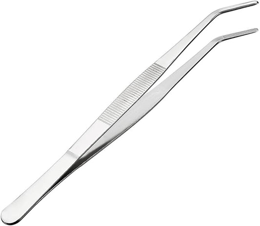 uxcell 10-Inch Stainless Steel Tweezers with Curved Serrated Tip Daily Garden Tool