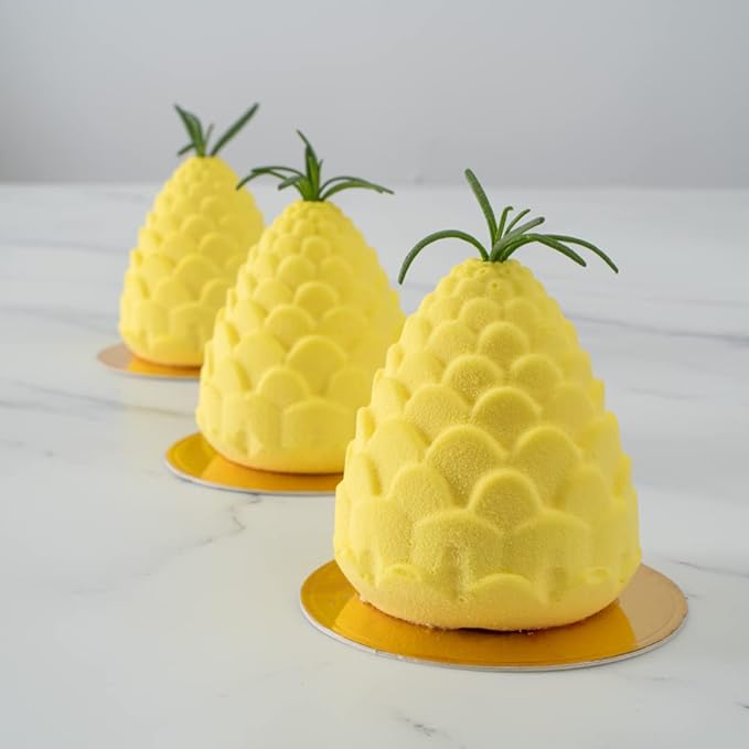 Pastry Tek 8 Cavities Pineapple Mold, 1 Oven-Ready Pineapple Jello Mold - Flexible, Freezable, White Silicone Tropical Fondant Mold, Easy Release, For Baking - Restaurantware