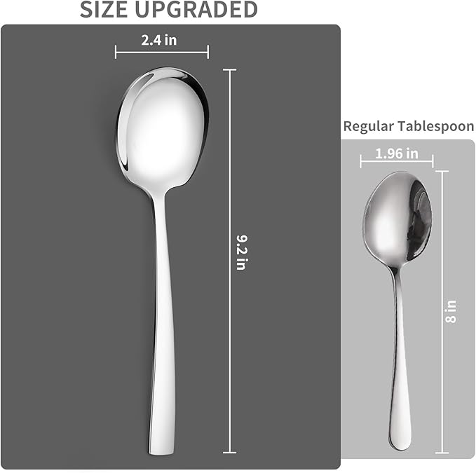 4 Piece Stainless Steel Serving Spoons Set - 4 Large Spoons, 9.2-Inch, Dishwasher Safe, for Parties/Kitchen/Buffet/Catering