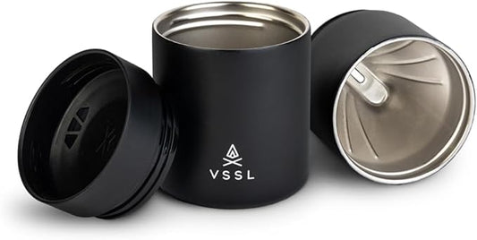 VSSL - Nest Pour Over Coffee Set | Coffee Maker for Camping | All-In-One Travel Pour Over | Transportable Dripper, 10oz Stainless Steel Travel Mug | Compact Storage & Adventure Ready | Black