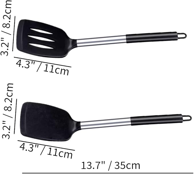 Silicone Kitchen Utensils Set, 4-Piece Non-Stick Cooking Tools, Large Spatulas with Pasta Fork and Ladle, Black