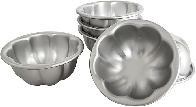 6 Pack Egg Tart Pans Pumpkin Shape, Aluminum Jelly Mold, Pudding Cup Molds, Small Muffin Pan for Baking Jello, Cupcake, Tartlets, 3.3" x 1.7"