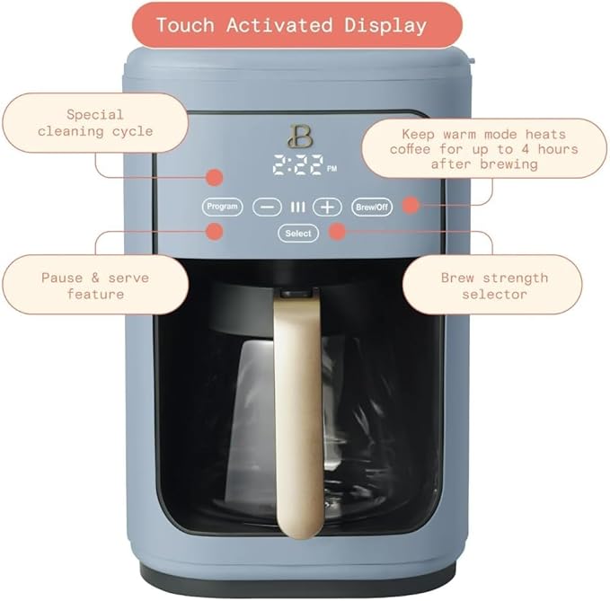 Beautiful 14-Cup Programmable Coffee Maker with Touch-Activated Display – Brew Hot Coffee Fast, Keep Warm & Auto-Pause (Cornflower Blue)