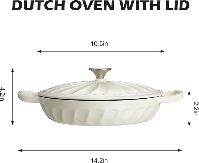 Enameled Cast Iron Braiser, 3.8 Quart Enamel Dutch Oven with Handles, Cast Iron Braiser Pan with Lid,Enameled Cookware (White)