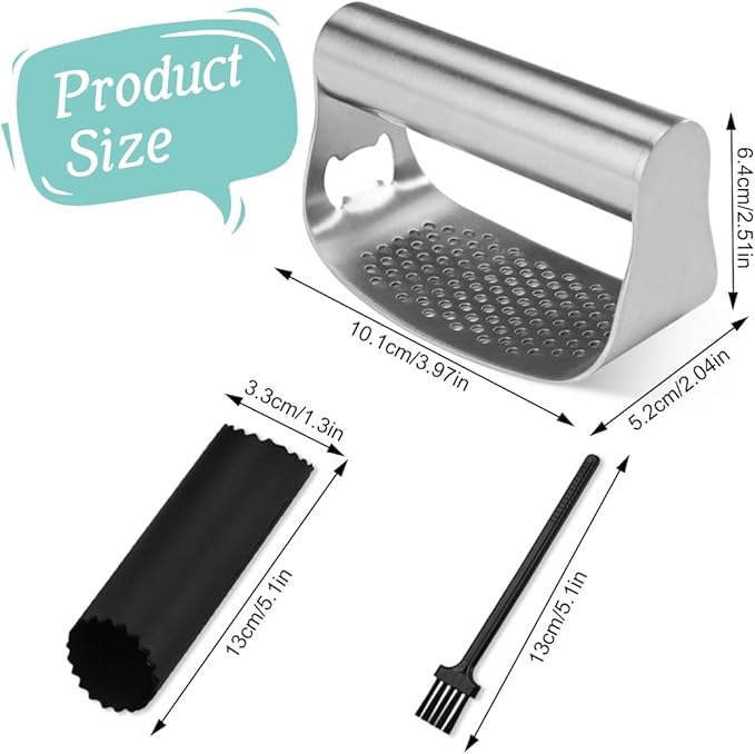 Stainless Steel Garlic Presser, Upgraded Garlic Press Rocker Garlic Mincer Garlic Crusher with Peeler and Cleaning Brush, Garlic Chopper for Smash Garlic Kitchen Gadgets Tools