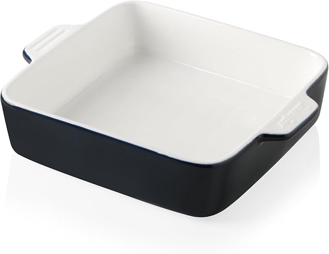Sweejar Ceramic Baking Dish, 8 x 8 Cake Baking Pan for Brownie, Porcelain Square Bakeware with Double Handle for Casserole, Lasagna, Family Dinner (Navy)