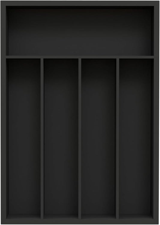 Bamboo Kitchen Drawer Organizer - silverware organizer - Cutlery Tray - Utensil Tray - drawer dividers and Utensil Holder with Wood Silverware Holder for Flatware Cutlery (5 Slots, Black)