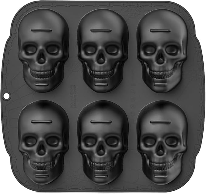Skull Cake Pan,Skull Cake Pan Silicone Mold，6-Cavity Silicone, or Halloween & Party Drinks (6 Cavity Large Mold)