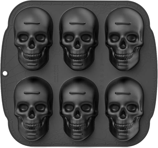 Skull Cake Pan,Skull Cake Pan Silicone Mold，6-Cavity Silicone, or Halloween & Party Drinks (6 Cavity Large Mold)