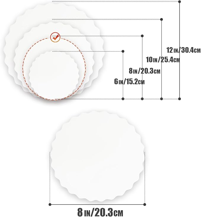 qiqee 8 Inch White Wave Cake Boards Round 50-Packs Circles Rounds Base Food-Grade Cardboard Wave Cake Plate（Thinner But Stronger）