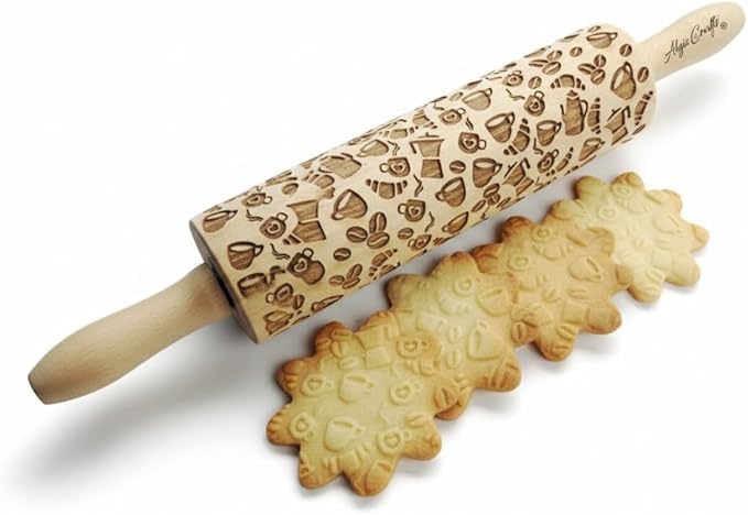 COFFEE EMBOSSING ROLLING PIN PATTERN with COFFEE BEANS for EMBOSSED COOKIES LATTE MOKA