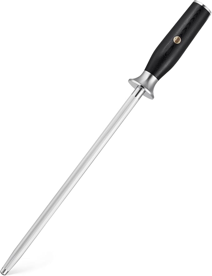 KYOKU 10 in. Honing Steel, Shogun Series Honing Rod with G10 Fiberglass Handle & Metal Hand Guard, Full Tang Knife Sharpener Rod, Sharpening Steel Knife Sharpener for Rolled Knife Edges with Gift Box