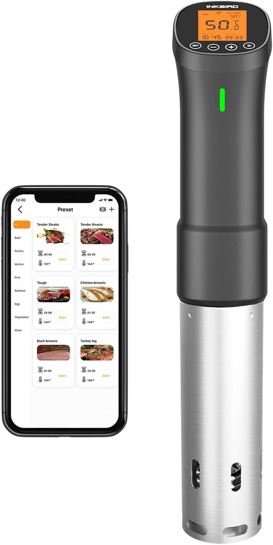 INKBIRD Wifi Sous Vide Cooker, 1000W Sous Vide Machine, Remote Control Immersion Circulator with APP Recipes Timer Alarm Mobile Notification 3D Water Heating Ultra-Quiet