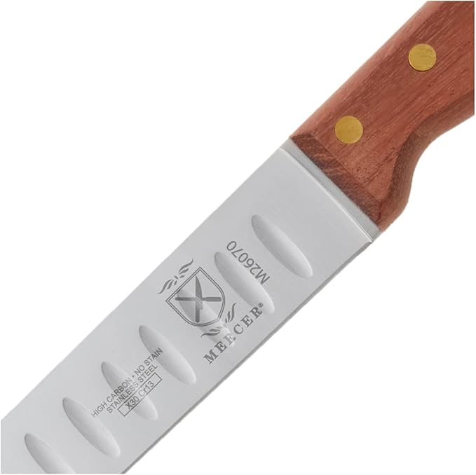 Mercer Culinary Praxis Granton Edge Slicer with Rosewood Handle, 12 Inch, Wood