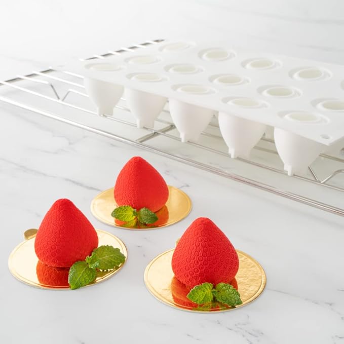 Restaurantware-Pastry Tek 15 Cavities Strawberry Silicone Mold, 1 Oven-Ready Strawberry Mold - Flexible, Freezable, White Silicone Fruit Silicone Mold, Easy Release, For Baking