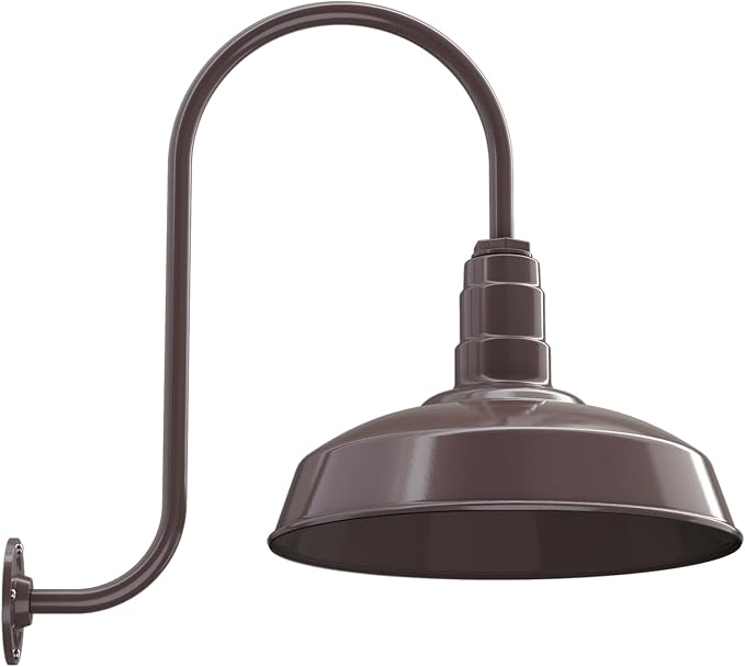 Steel Lighting Co. Gardena Barn Light | Outdoor Wall Mounted | 16" Dome | Upslope Gooseneck | Farmhouse Light Made in America | Dark Bronze Exterior/Dark Bronze Interior