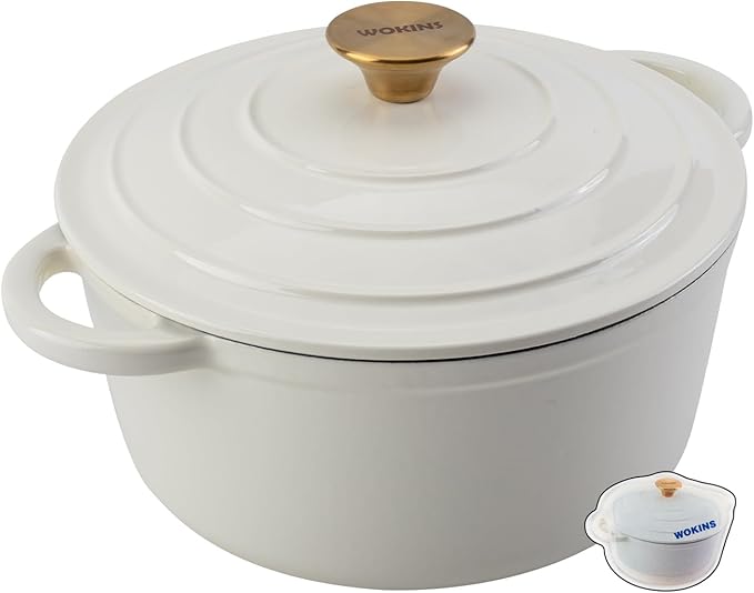 Enameled Cast Iron Dutch Oven Pot with Lid Heavy-Duty Cookware for Bread Baking, Braising, Stews, Roasting,7QT，creamy white