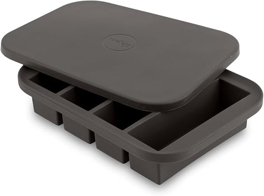 W&P Peak Silicone Collins Ice Tray w/ Protective Lid | Charcoal | Easy to Remove Ice Cubes | Food Grade Premium Silicone | Dishwasher Safe, BPA Free