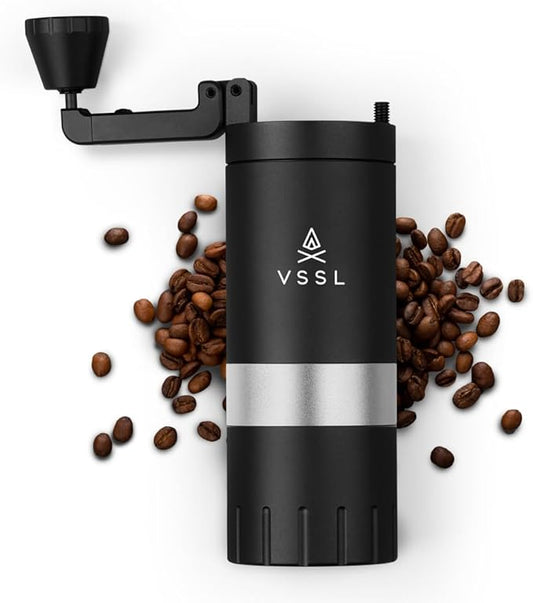 VSSL Java G45 Manual Coffee Grinder | Coffee for Camping | Bean Grinder | Travel Pour Over | Stainless Steel Conical Burr | ~ 45 Gram Capacity | Extendable Grind Handle | 50 Grind Settings | Black