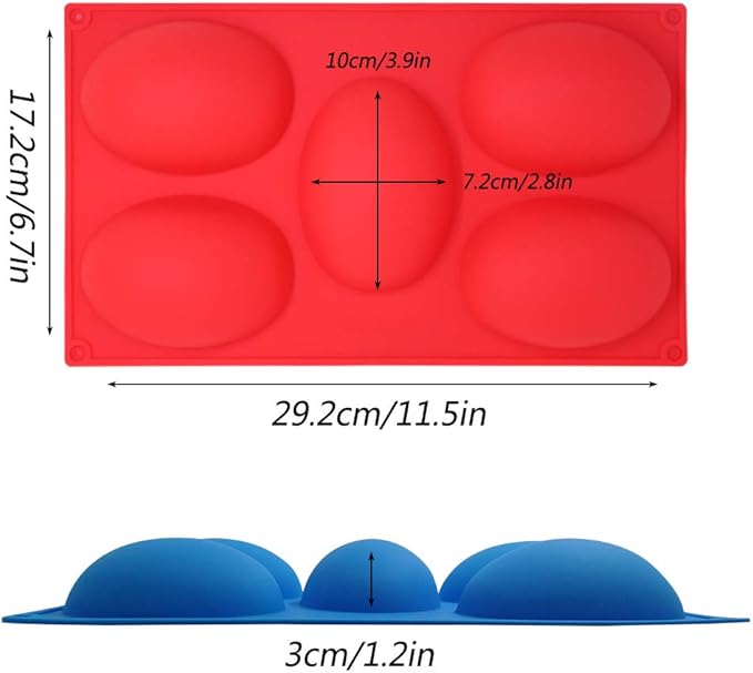 3 Packs 5 Cavities Easter Eggs Silicone Mold,findTop Baking Mold Cake Pan, Biscuit Chocolate Mold, Ice Cube Tray, Soap Mold