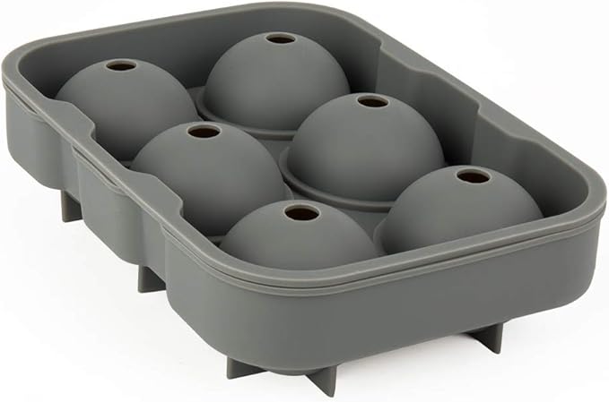 Ticent Ice Cube Trays Set of 2-Silicone Sphere Ice Ball Maker with Lid & Large Square Ice Molds for Whiskey, Cocktail & Brandy (Grey)