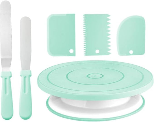 Cake Decorating Turntable,Cake Decorating Supplies With Decorating Comb/Icing Smoother(3pcs),2 Icing Spatula With Sided & Angled … (Green/6pcs)