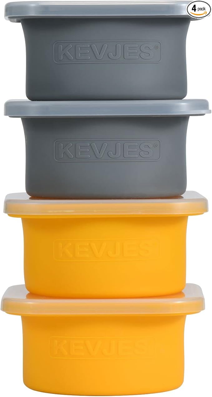 Stackable Silicone Artisan Pizza Dough Proofing Containers with Lids (2 Yellow+2 Space Gray)