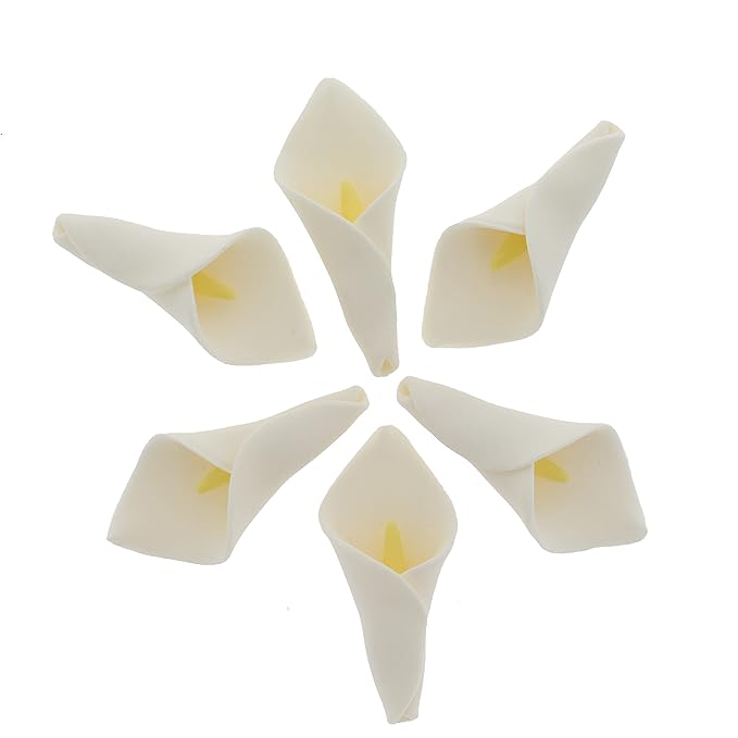 Global Sugar Art Calla Lily Sugar Cake Flowers White with Yellow, Unwired, Medium 18 Count by Chef Alan Tetreault