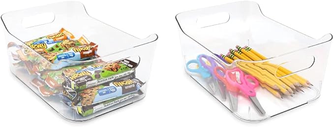 Isaac Jacobs 4-Pack Small Clear Storage Bins (9.4” x 6.7” x 4.1”) w/Handles, Plastic Box Set, Home, Office, Fridge, Freezer, Kitchen, Pantry Organization Container, BPA-Free/Food Safe (Small, 4-Pack)