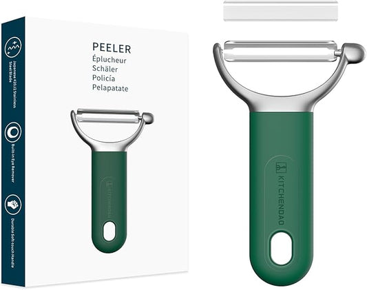 KITCHENDAO Swivel Vegetable Potato Peeler for Kitchen, Japanese Stainless Steel Sharp Blade, Heavy Duty Die-cast Construction Y Peeler, Built-in Eye Remover, Soft-touch Handle, Dishwasher Safe, Green