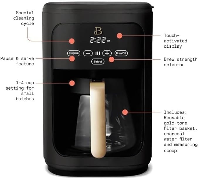 Beautiful 14-Cup Programmable Coffee Maker with Touch-Activated Display – Brew Hot Coffee Fast, Keep Warm & Auto-Pause (Black Sesame)